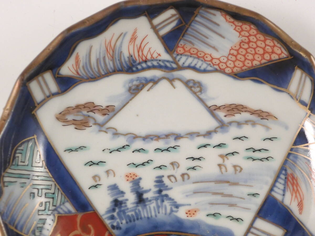 *.* старый Imari цветная роспись бумажная часть веера гора Фудзи осень . документ тарелка 5 покупатель 13.5. идеальный товар Edo период 62s121