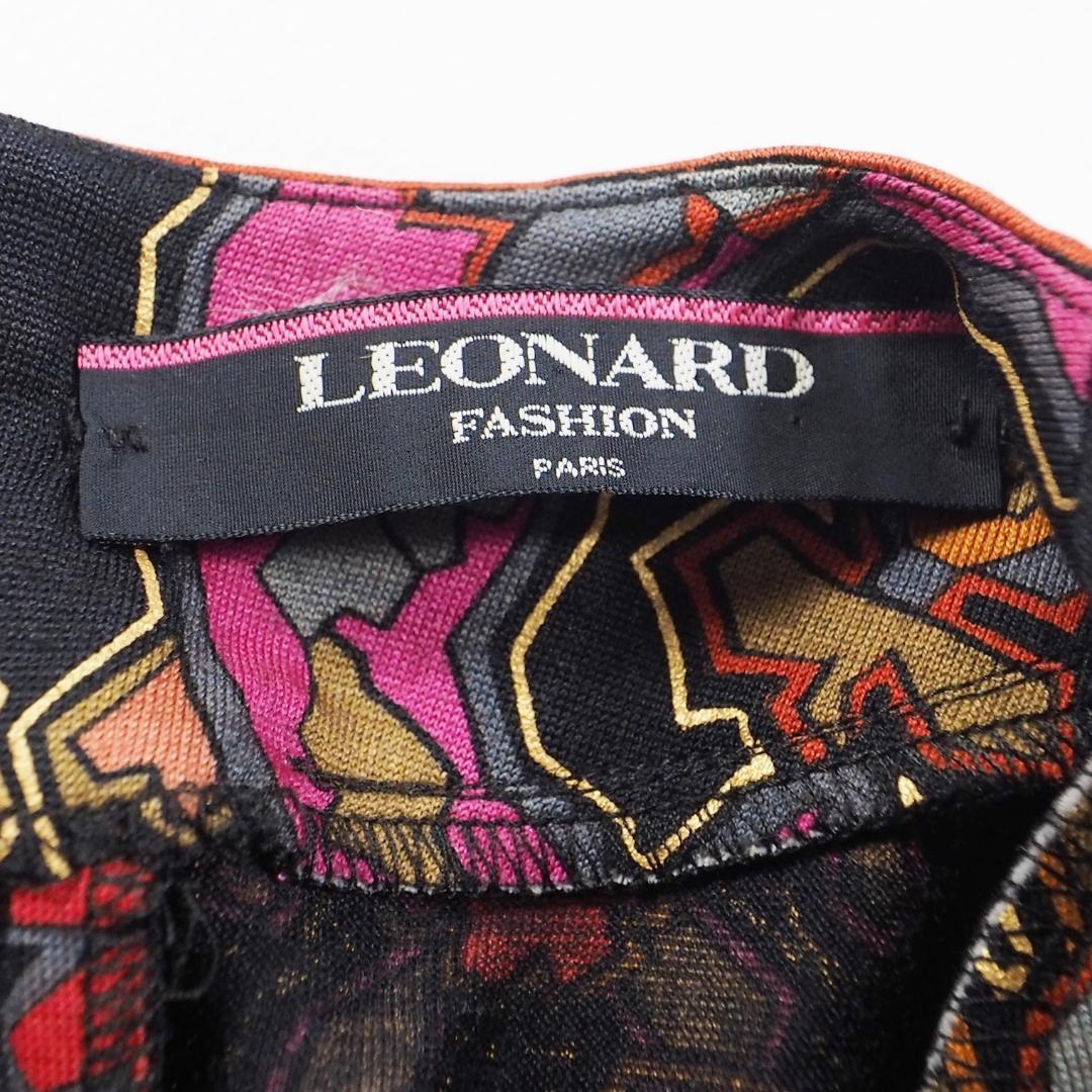 レオナール LEONARD 長袖シャツ カットソー シルクウール 総柄 腰リボン 肩パッド有り 金ボタン レディース M　_画像10