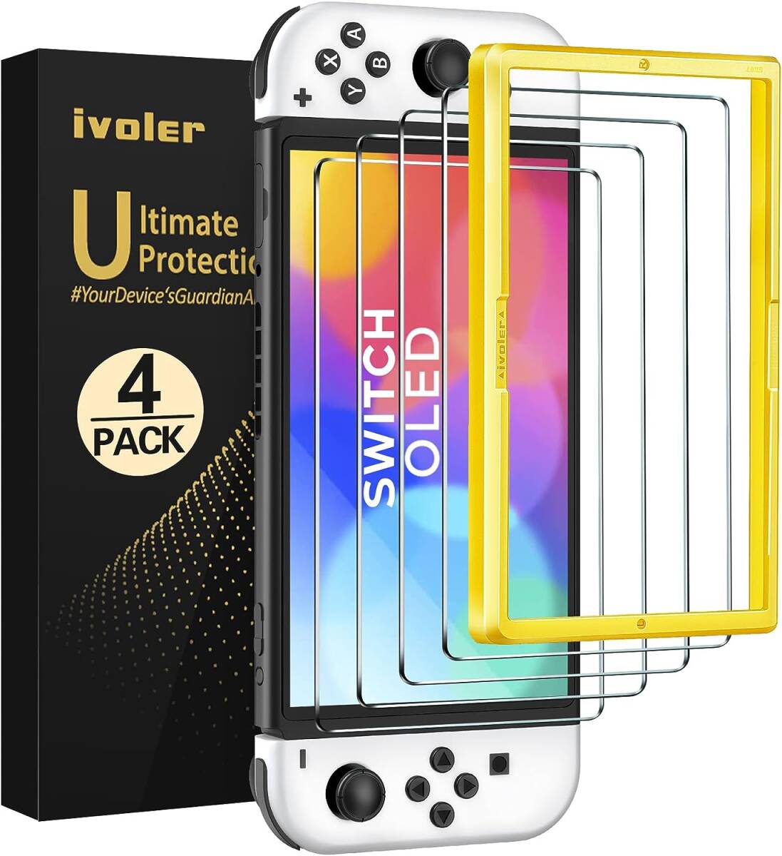 [4枚入り] [Switch 有機ELモデル対応][改良モデル] iVoler OLED 保護 ガラスフィルム スイッチ 保護フィ_画像1