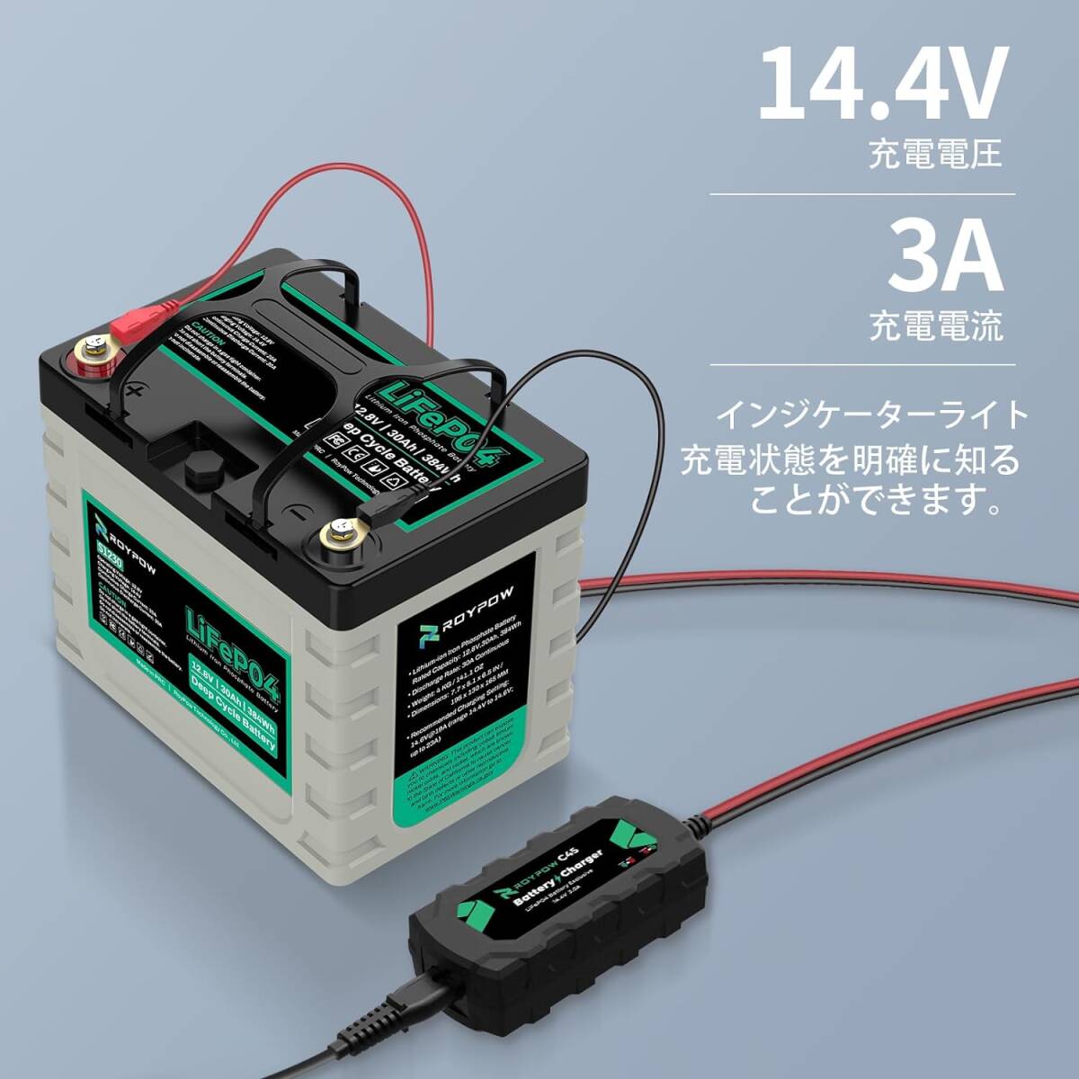 RoyPow リン酸鉄リチウムイオンバッテリー充電器 14.4V3A バッテリーチャージャー トリクルチャージ バッテリー活性化L_画像4