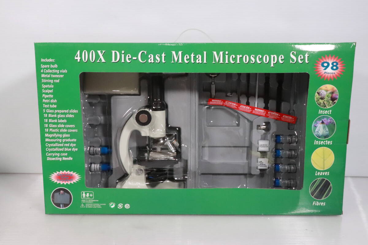 1 jpy ~* with translation * unopened goods *400X die-cast metal microscope set together 3 point set set sale insect the smallest living thing leaf research observation S496