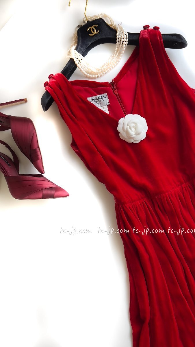  Chanel платье One-piece CHANEL super модель красный bell спальное место Vintage ценный как новый 38 40