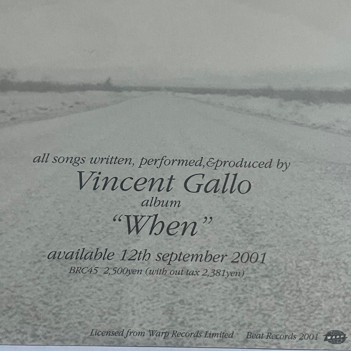 WARP初回限定版 Vincent Gallo ヴィンセント・ギャロ When  紙ジャケットCD 初回限定盤