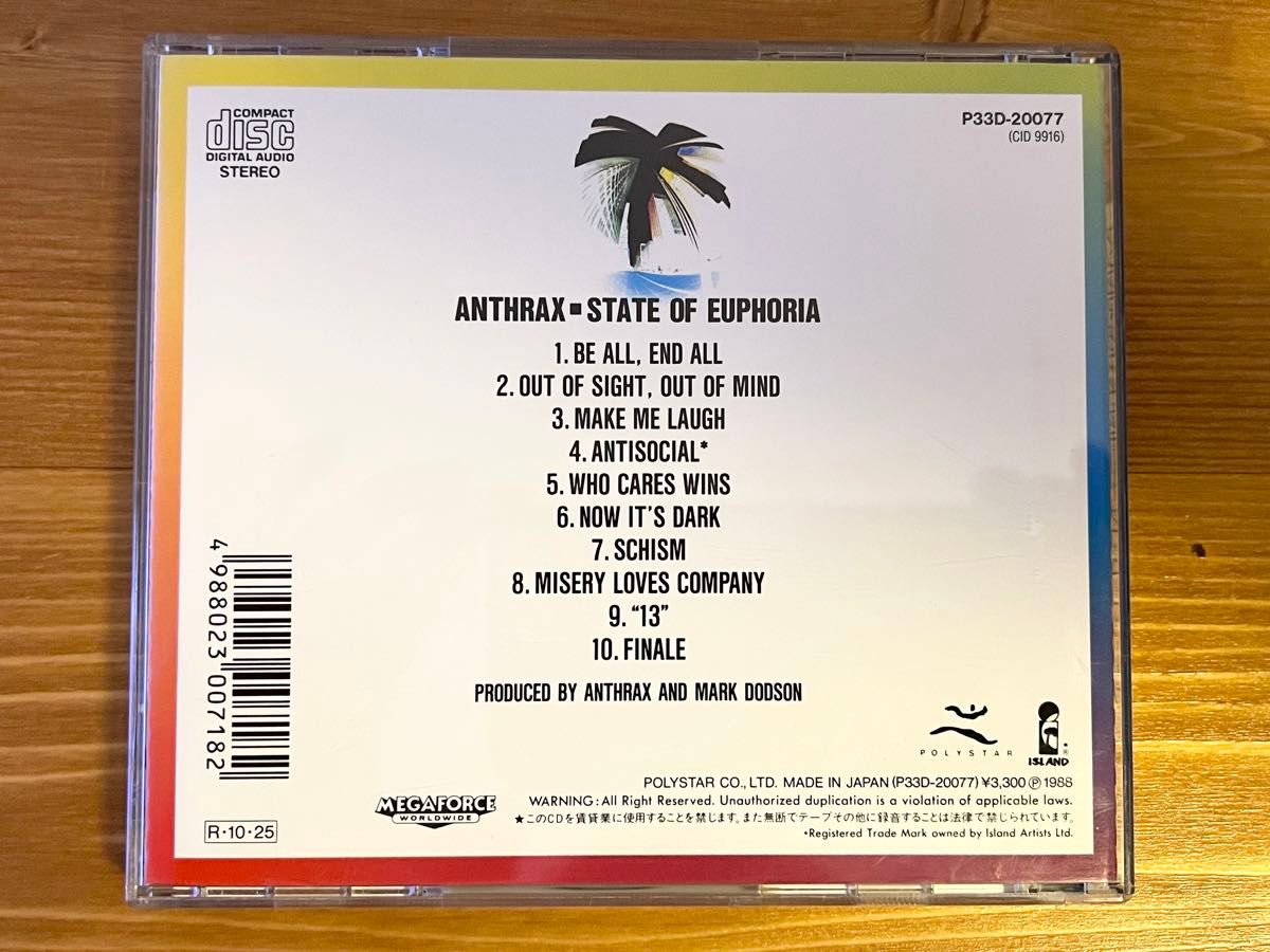 旧規格 P33D アンスラックス Anthrax ステート・オブ・ユーフォーリア/State of Euphoria 国内盤CD