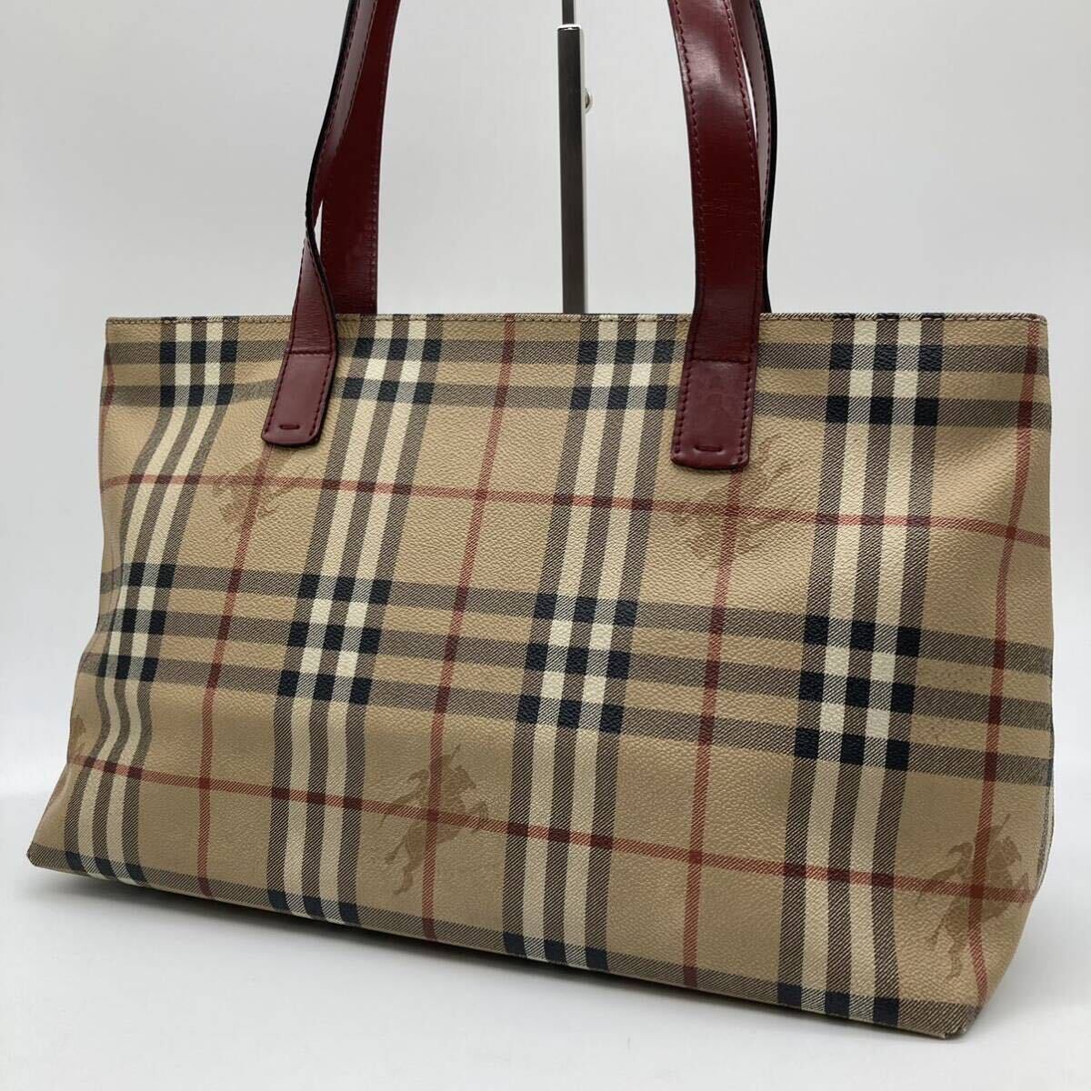 BURBERRY LONDON バーバリー ロンドン トートバッグ ハンドバッグ ノバチェック シャドーホース ベージュ ブラウン レザー PVC _画像1