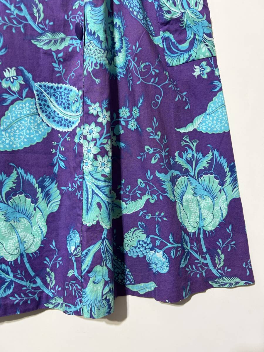● フランス製 Devernois ヴィンテージ コットン スカート 花柄 フラワープリント 紫 パープル ライトブルー ポケット ボタン ユーロ古着_画像6