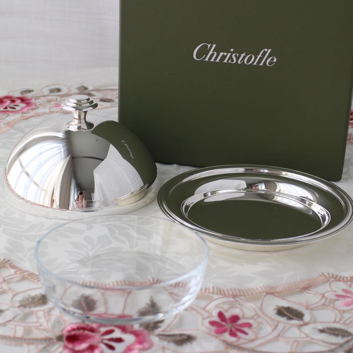 クリストフル christofle バターディッシュ バターケース クロッシュ 箱付き シルバー 銀器 テーブルアイテム 蓋つき プレートの画像2