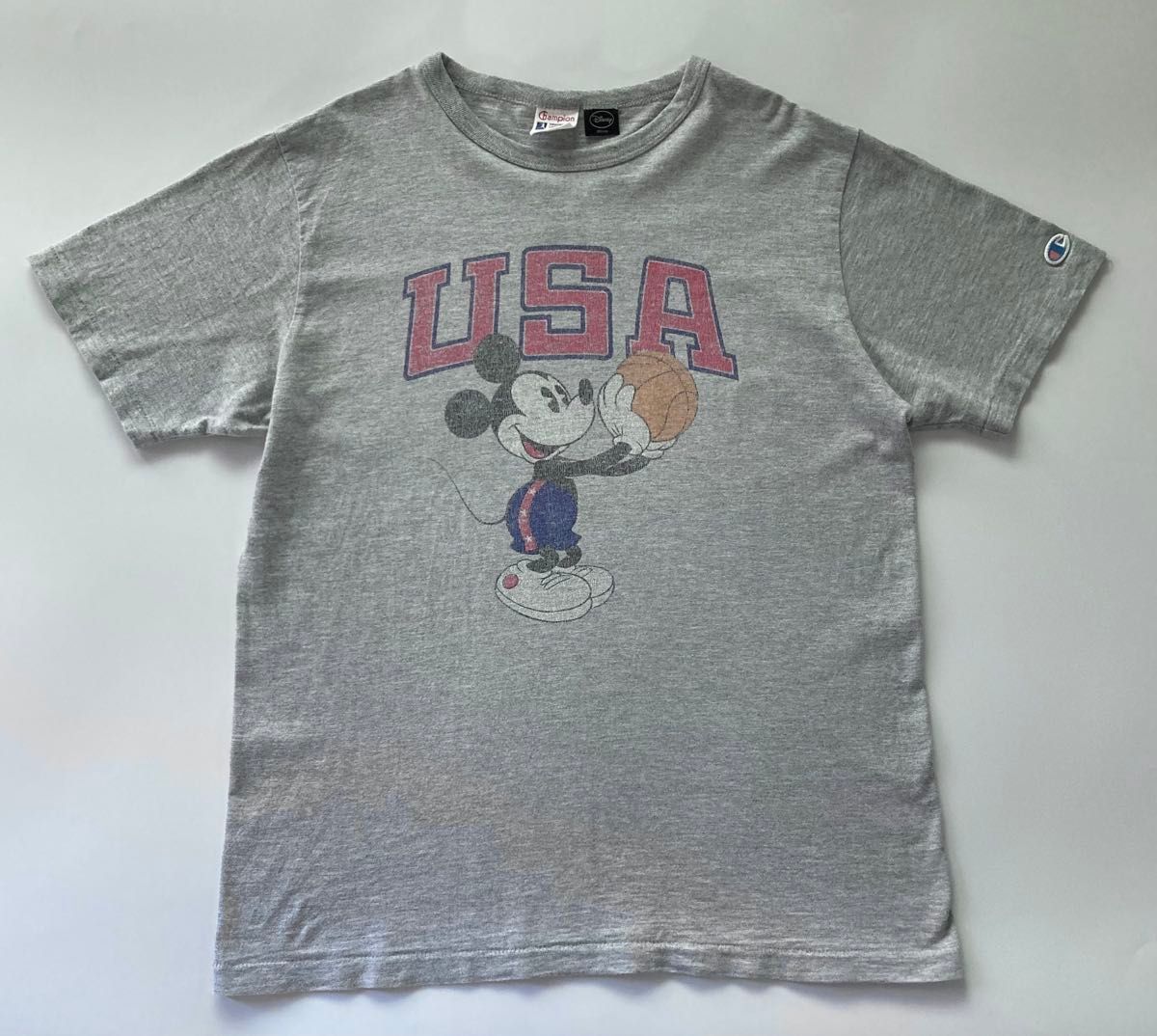 Champion × Disney 半袖Tシャツ "USA" グレー L