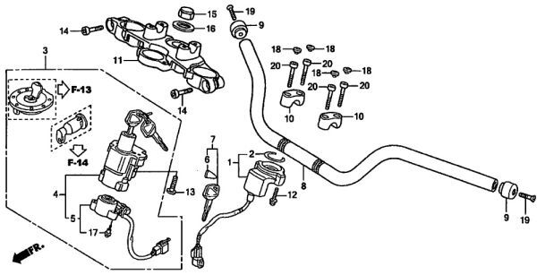SC40 前期 純正 ブランク キー CB1300SF SC30 スーパーフォア SC38 X4 RC34 PC800 RC36 VFR750F RC39 RC42 CB750F RC45 RVF RC46 PC25 .mn9_RC42　Ｆ-5　ハンドル