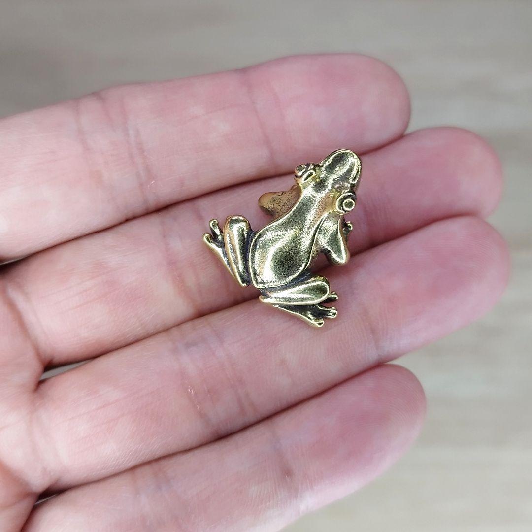 A38 カエル 蛙 真鍮製 ブラス 風水 金運 幸運 財運 フィギュア オブジェ コレクション アンティーク 彫刻 ミニチュア ヴィンテージ_画像5
