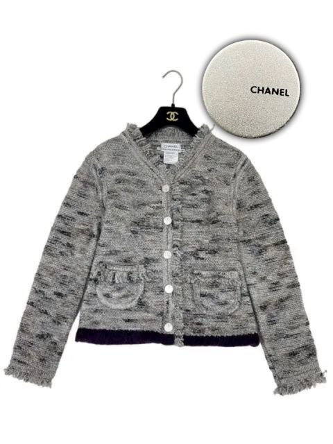 シャネル　正規品　CHANEL カーディガン フリンジ　ニット　ロゴボタン　カウチン　グレー 長袖 レア　ヴィンテージ　99A 38サイズ_画像1