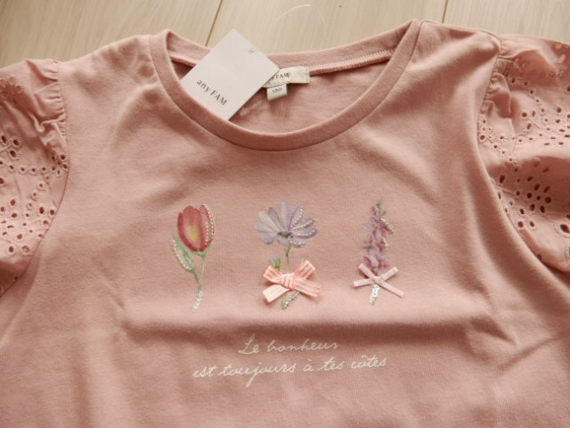 （訳有）any FAM KIDS◆新品 フラワー スパンコール Tシャツ 半袖 定価2500円 ピンク系 オンワード樫山◆size130の画像4