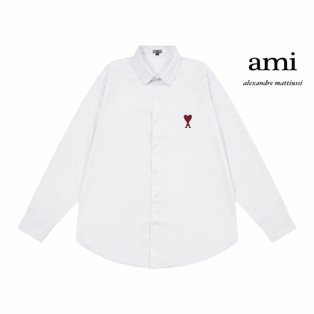 ★AMI PARIS★チェーンステッチ ハートロゴシャツ 長袖 シャツ おしゃれ ホワイト ブラウス LONG-SLEEVED SHIRTS Lサイズ_画像1