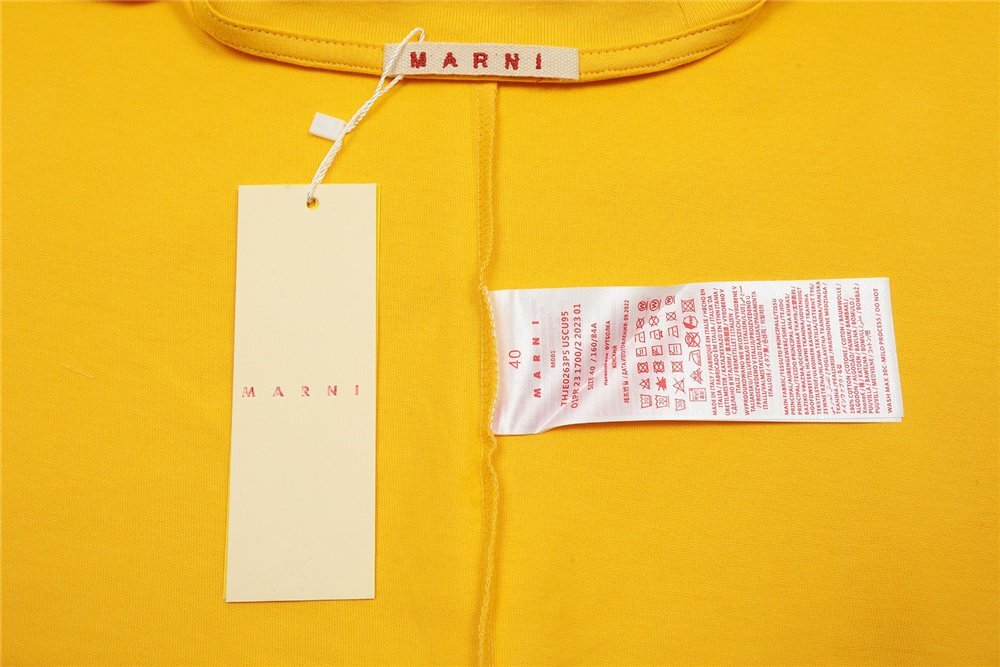 MARNI マルニ ロゴ入り コットン製 半袖Tシャツ イエロー カットソー ユニセックス 40サイズ（160/84A）_画像3