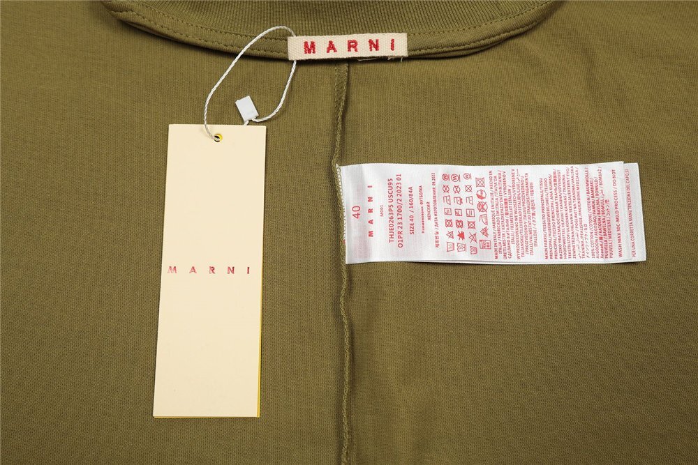 MARNI マルニ ロゴ入り コットン製 半袖Tシャツ カーキ カットソー ユニセックス 40サイズ（160/84A）_画像3