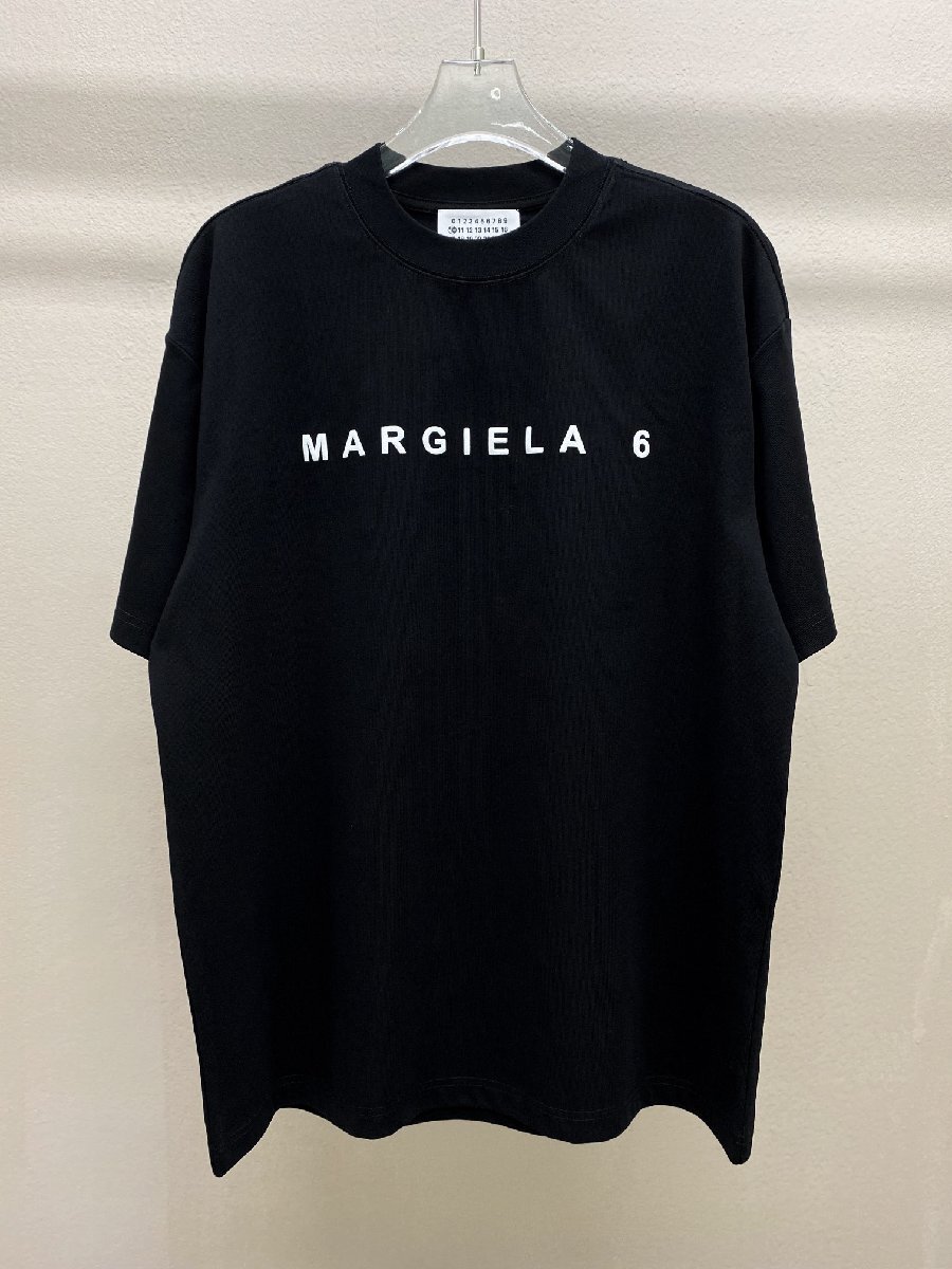 メゾン マルジェラ MM6 Maison Margiela ロゴ入り Tシャツ ブラック カットソー 半袖 tシャツ 男女兼用 Lサイズ_画像1