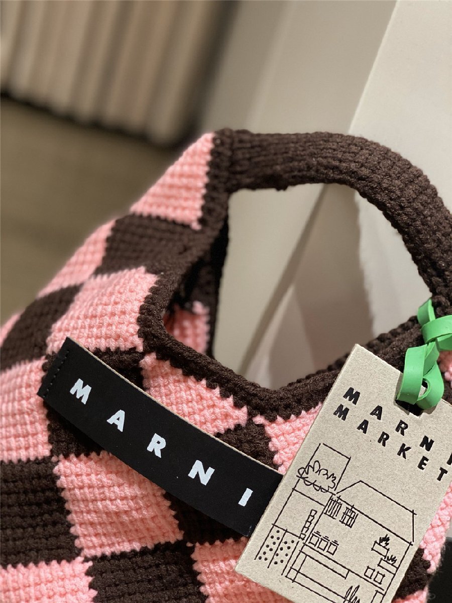 マルニ【MARNI】 MARNI MARKET ダイヤモンド バッグ Diamond Crochet ミニバッグ クロシェ ニット バッグ ピンク×ブラウン_画像2