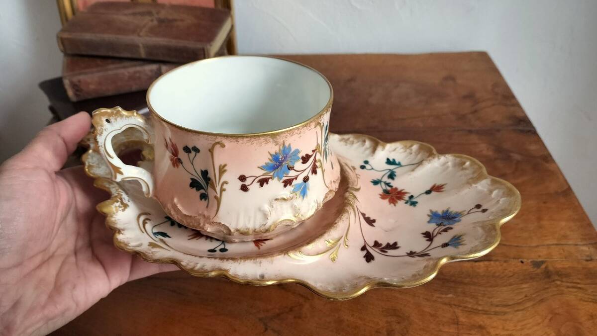  Франция античный Limo -ju тарелка есть набор чашек золотая краска оборудование орнамент 1900 год прекрасный товар 