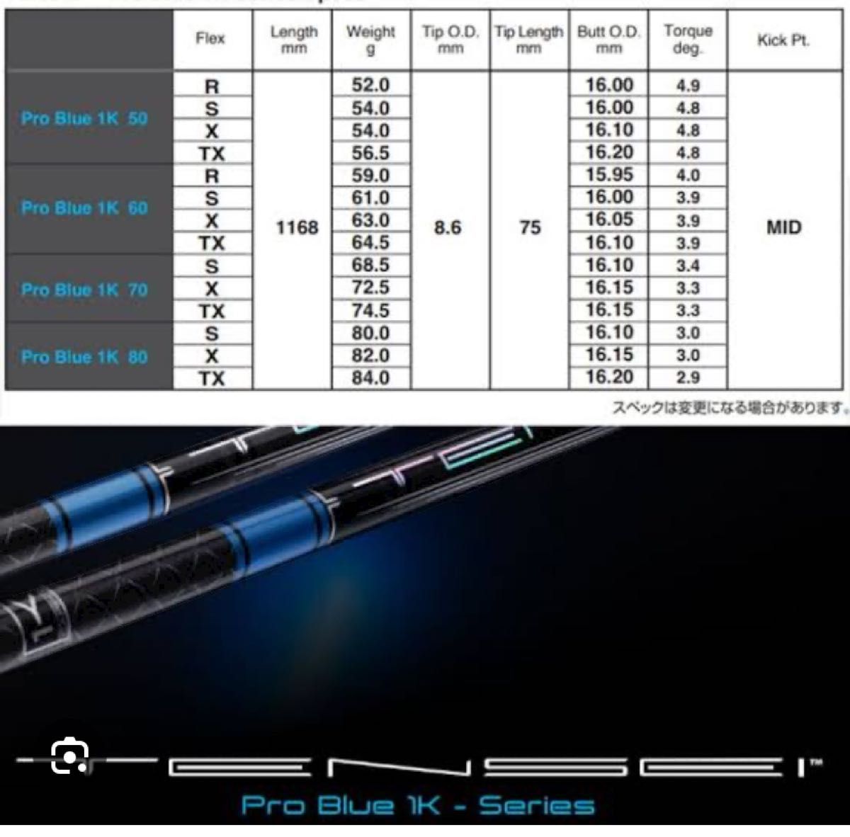 テーラーメイド　シャフト　テンセイプロブルー1K  TENSEI テンセイ　ブルー　スリーブ付き　フレックスS