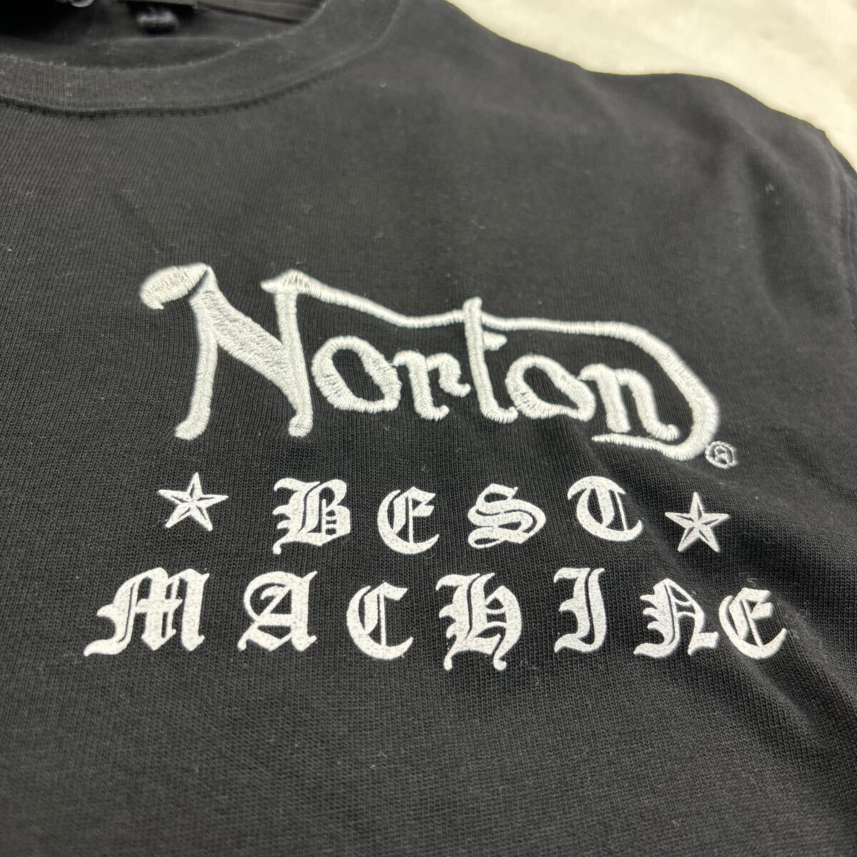 背中のデザインかっこいい！ Norton ノートン コットン 豪華刺繍 半袖Tシャツ ブラック メンズ  XL 黒 の画像3