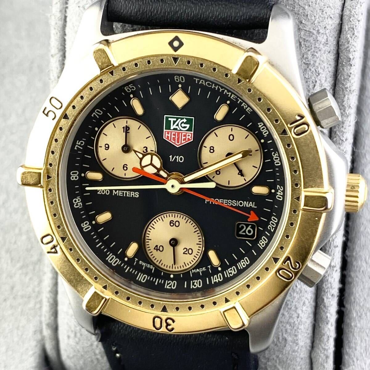 [1 jpy ~]TAG HEUER TAG Heuer wristwatch men's chronograph CE1120 black face Gold Professional 200m moveable goods 