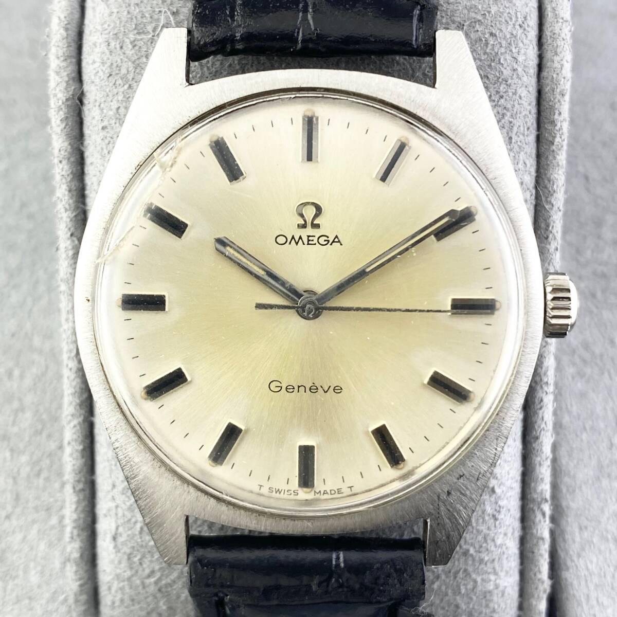 【1円〜】OMEGA オメガ 腕時計 メンズ 手巻き Geneve ジュネーブ シルバー系文字盤 ラウンドフェイス アンティーク デイト 可動品_画像8