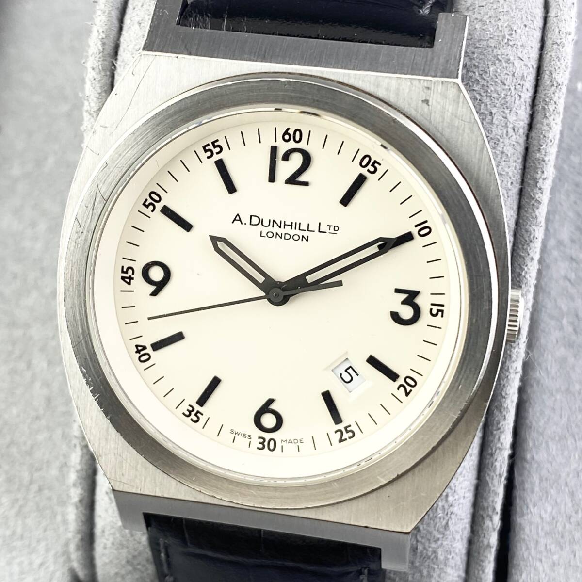 【1円〜】Dunhill ダンヒル 腕時計 メンズ 8051 ホワイト文字盤 ラウンドフェイス デイト 可動品_画像1