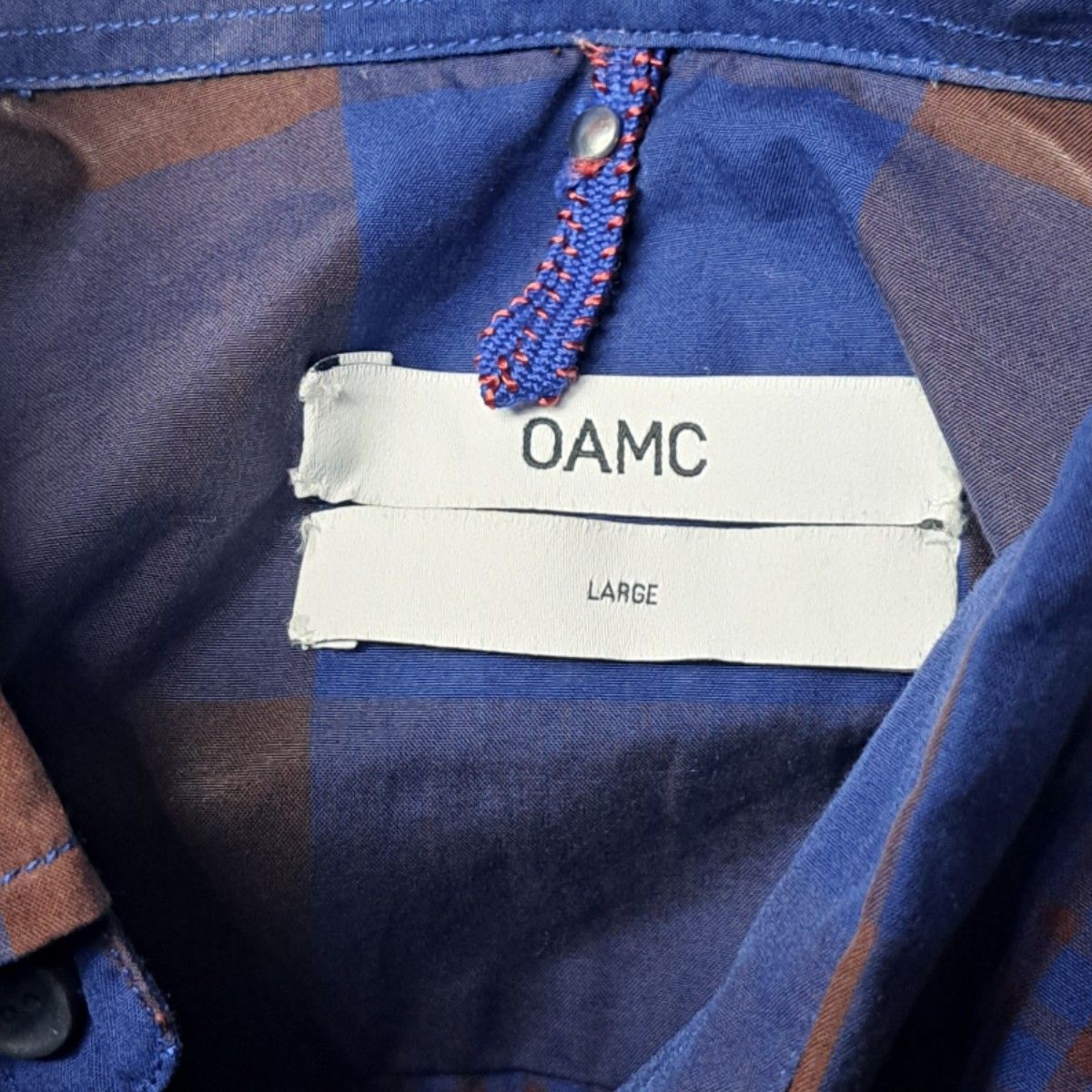OAMC オーエーエムシー　スタッズ　クレイジーパターン　半袖　チェック　シャツ　L　パープル　ブルー