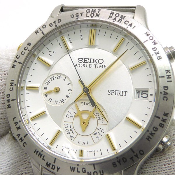 1 jpy ~SEIKO Seiko Spirit World Time men's watch 6M15-7010* click post or Sagawa * 5/24( gold ).* pawnshop -9726