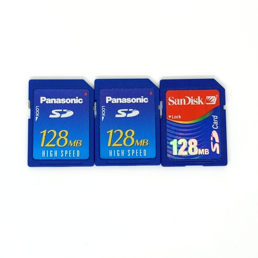 動作品★SDカード 128MB 3枚 中古 フォーマット済 Panasonic SanDisk等 SDカード No.8の画像1