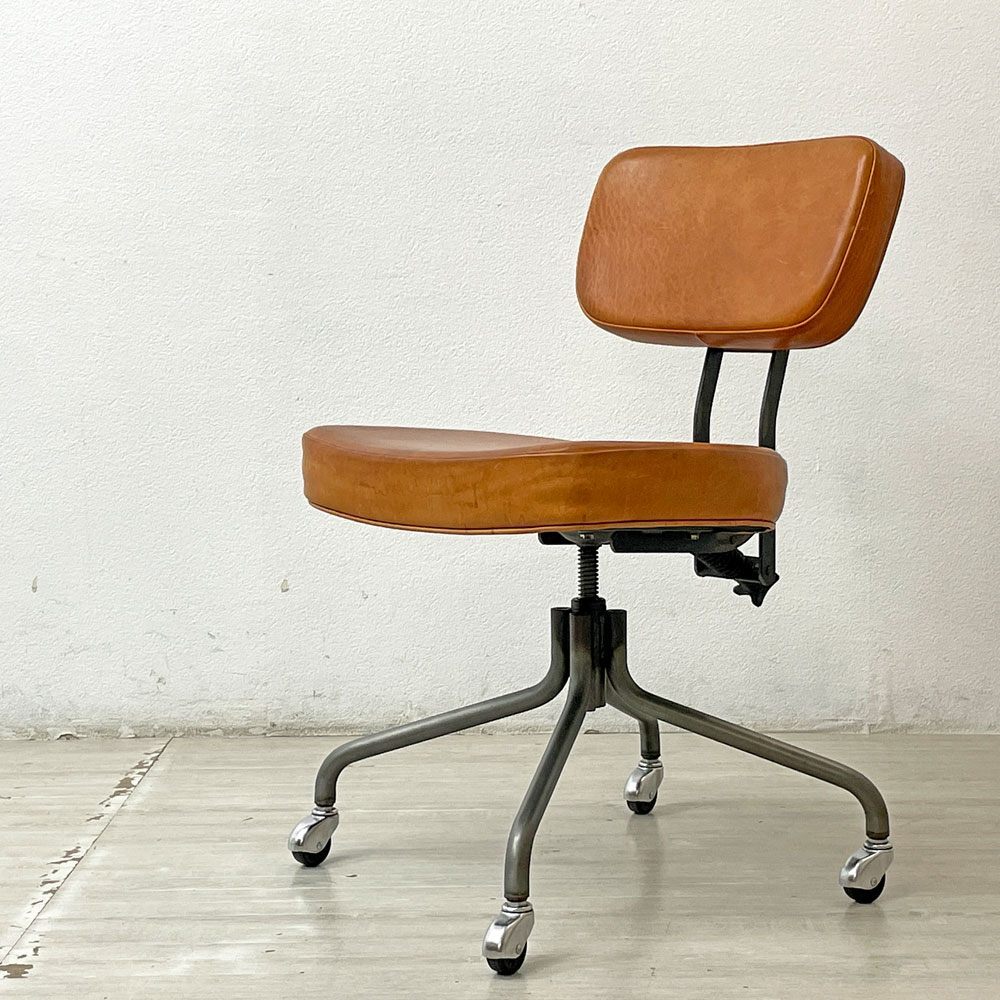 ● トラックファニチャー TRUCK FURNITURE デスクワークチェア DESKWORK CHAIR アームレス 本革 回転式座面昇降 定価￥140,800-の画像2