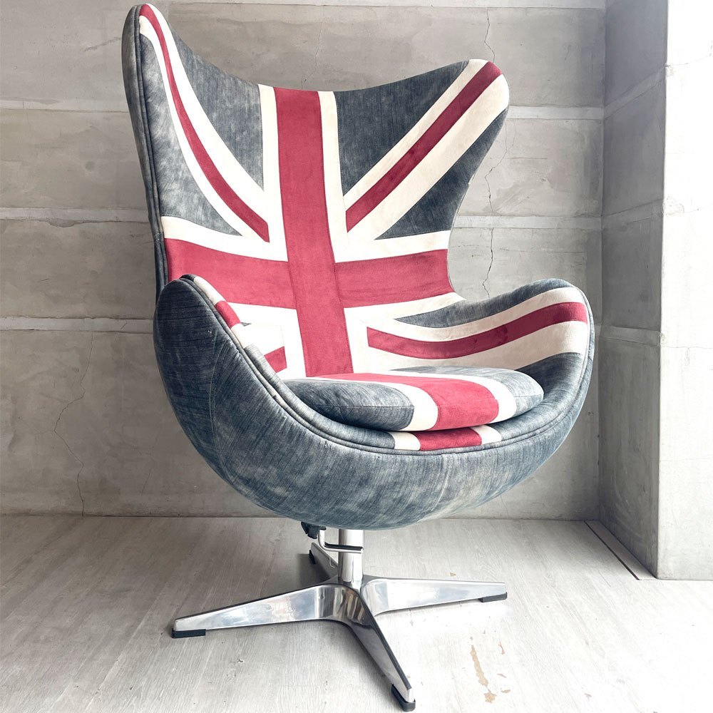 ♪ アートサム Artsome エッグチェア Egg Chair ラウンジチェア リプロダクト ジェネリック品 ユニオンジャック柄 イギリス国旗_画像1