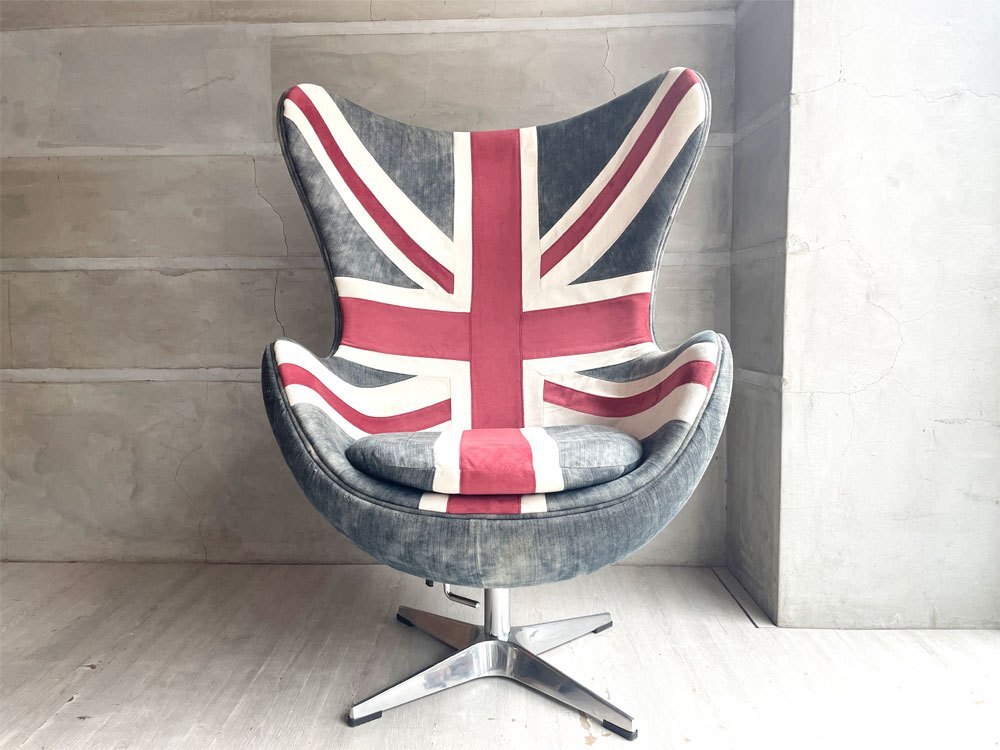 ♪ アートサム Artsome エッグチェア Egg Chair ラウンジチェア リプロダクト ジェネリック品 ユニオンジャック柄 イギリス国旗_画像2