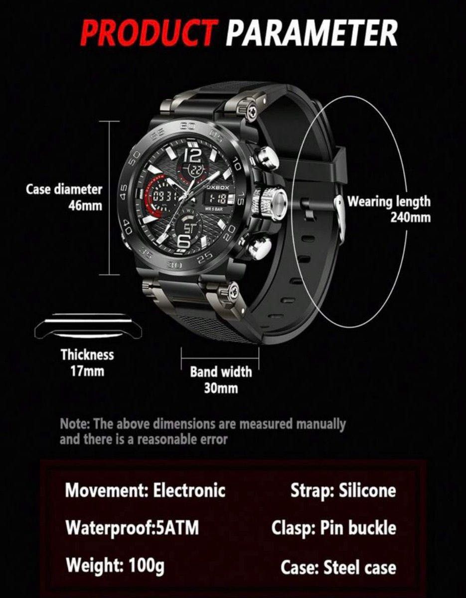 【新品】多機能 メンズウォッチ 腕時計 カジュアル スポーツ ラバーストラップ  ブラック＆シルバー 箱無し