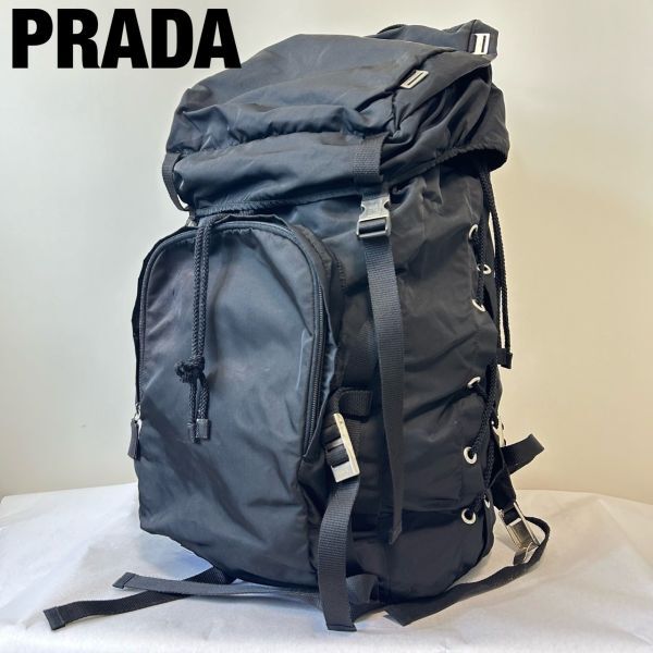 ★20 高級 絶版 PRADA プラダ メンズ テスートナイロン V133 バックパック リュックサック ボディバッグ 黒 ロゴ 藤原ヒロシ archive_画像1