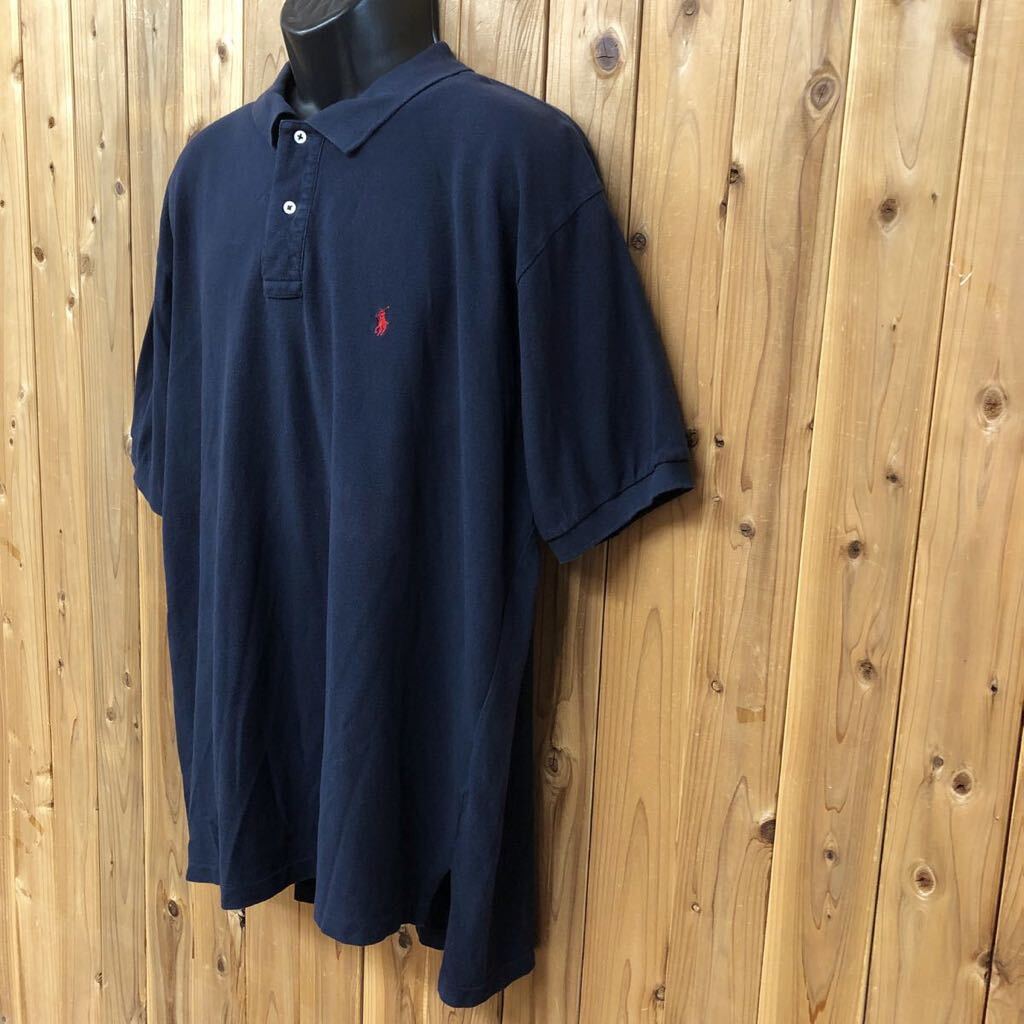 Polo by Ralph Lauren /ポロ ラルフローレン メンズXXL 半袖 ポロシャツ トップス ポニー刺繍 ネイビー 鹿の子シャツ アメカジ USA古着_画像2