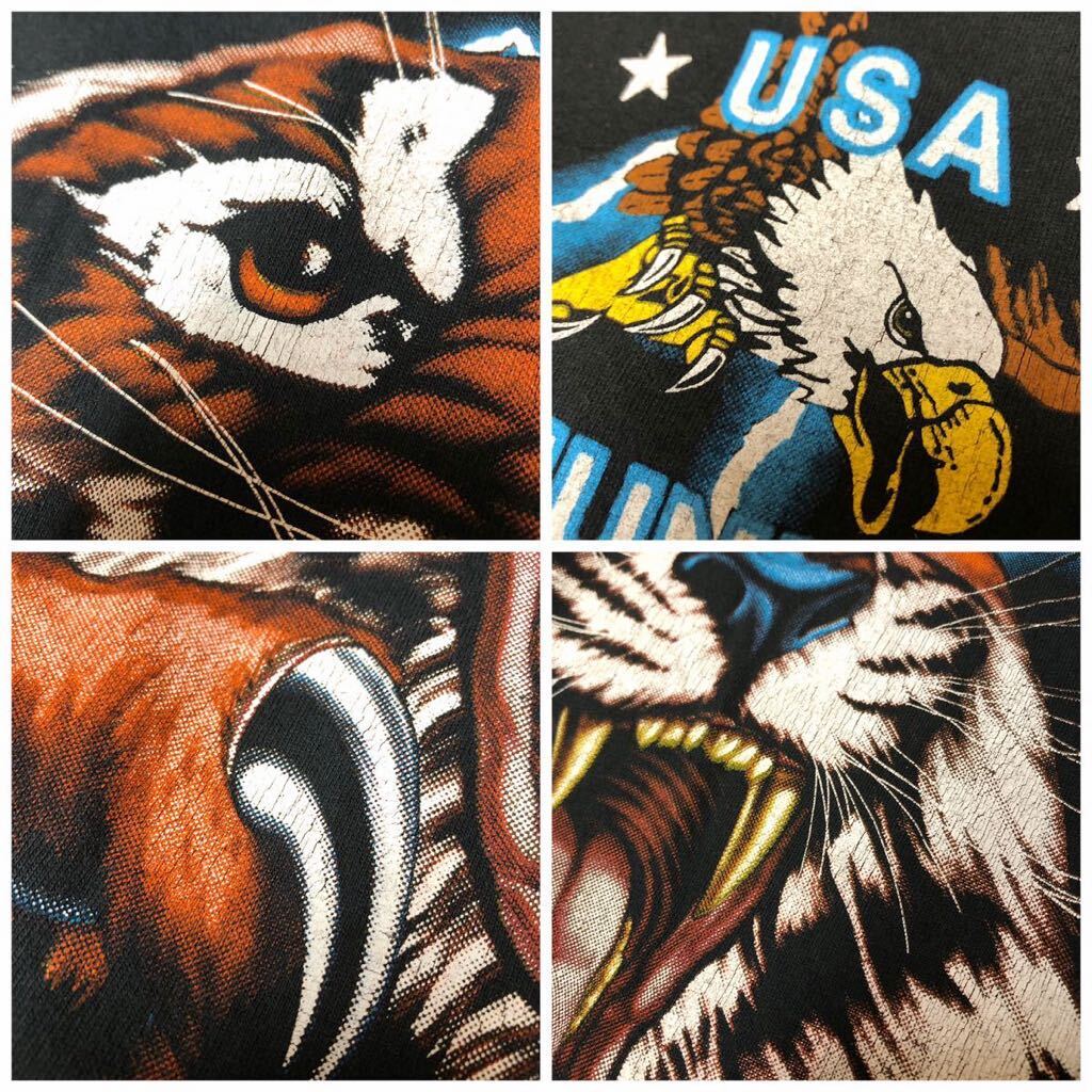 USA THUNDER /メンズ 半袖Tシャツ トップス ブラック プリントTシャツ アニマル タイガー イーグル アメカジ 古着 BRAZOS SPORTSWEAR_画像10