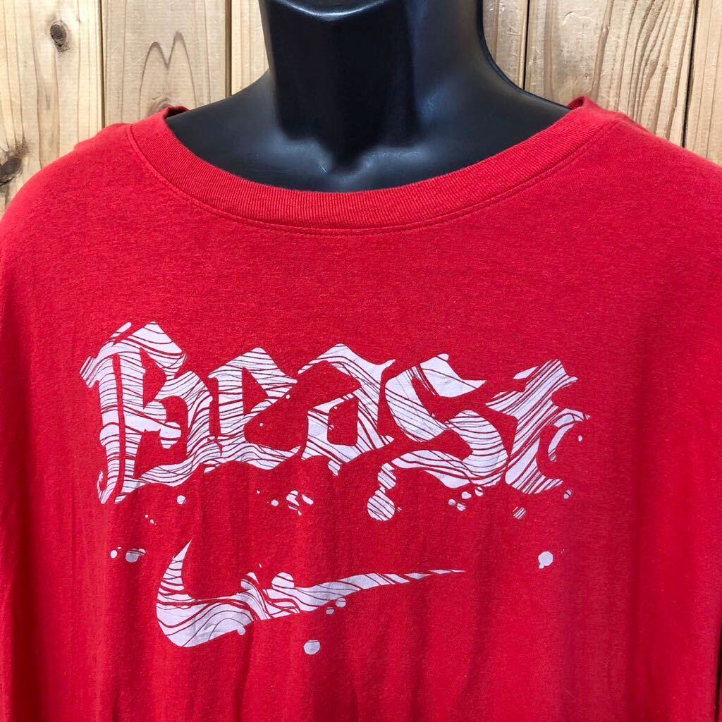 NIKE /ナイキ /メンズ3XL 半袖 Tシャツ トップス プリントTシャツ Beast ロゴTシャツ 赤 スポーツ カジュアル USA古着 大きいサイズ_画像4