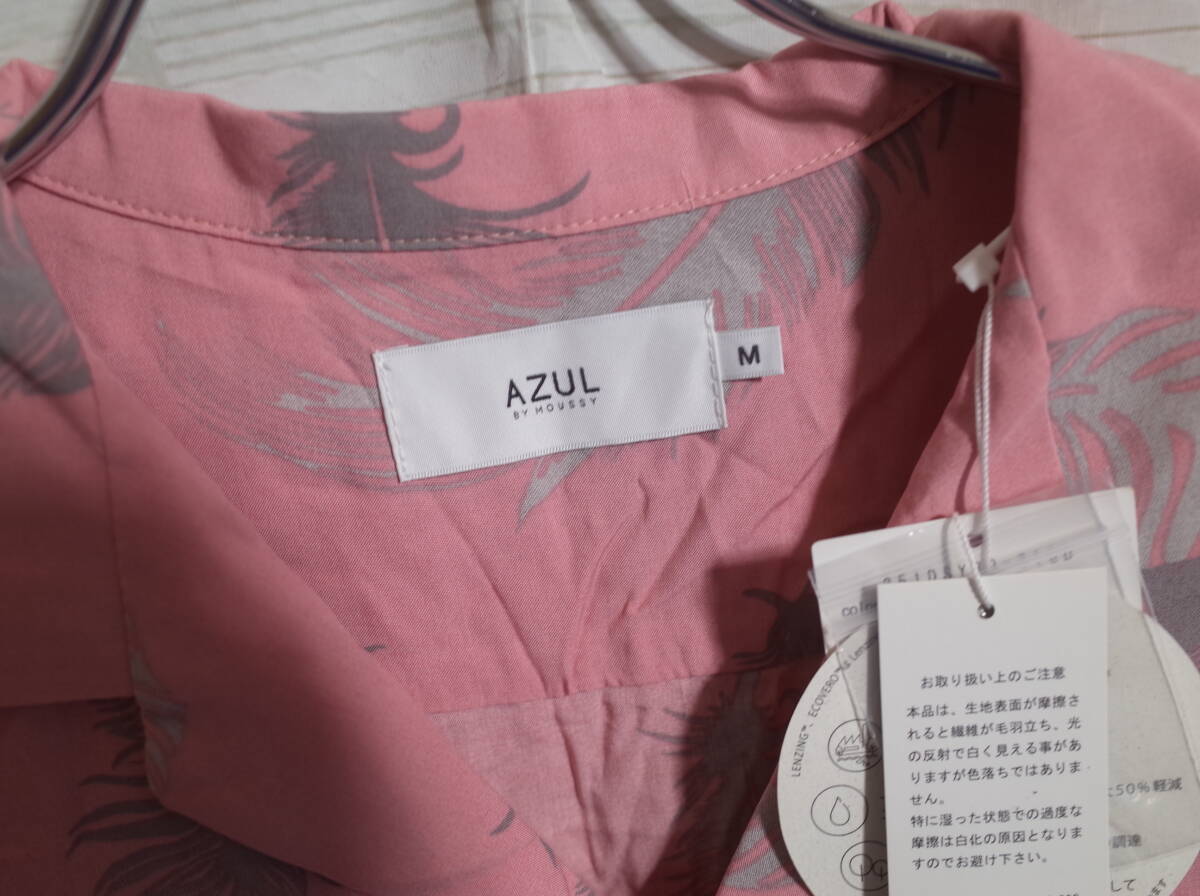 メンズ pk124 AZUL BY MOUSSY アズール バイ マウジー レーヨン オープンカラー 半袖アロハシャツ M ピンク_画像4
