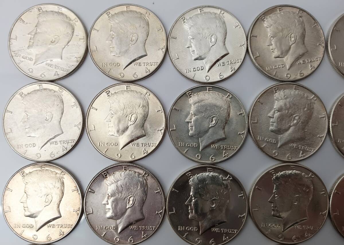 【2299】1964年 ハーフダラー 銀貨 20枚 まとめ 総重量約249g HALF DOLLAR ケネディ コイン 外国銭 硬貨 アメリカ アンティーク 50セント_画像2