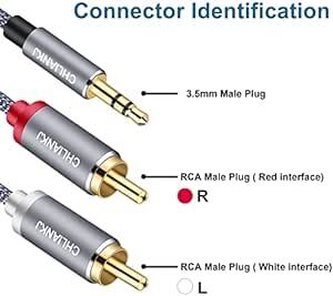 CHLIANKJ 3.5mm ステレオミニプラグ to 2RCA 変換 ステレオオーディオケーブル、金メッキコネクタ オス t_画像3