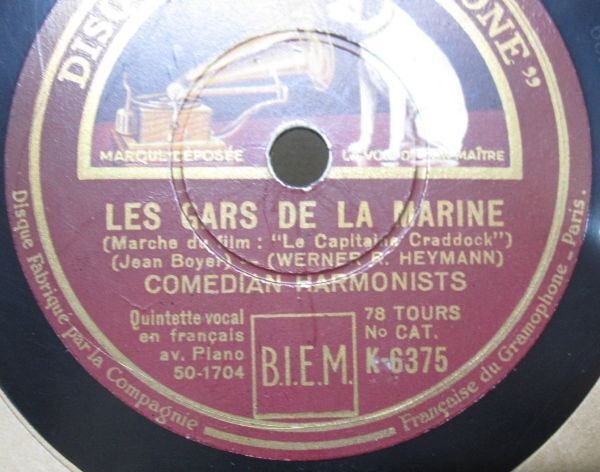 SP・フランス盤・コメディアン ハーモニストComedian Harmonists・Les gars de la marine/Quand la brise vagabonde・B-54_画像2