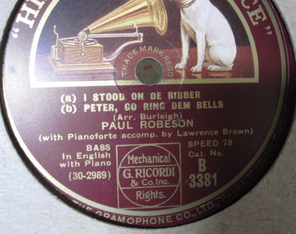 SP・英国盤HMV・ポール ロブスンPaul Robeson・I stood on de ribber/ピーター鳴らせ鐘Peter Go Ring dem Bells/Go Down, Moses・B-30の画像2