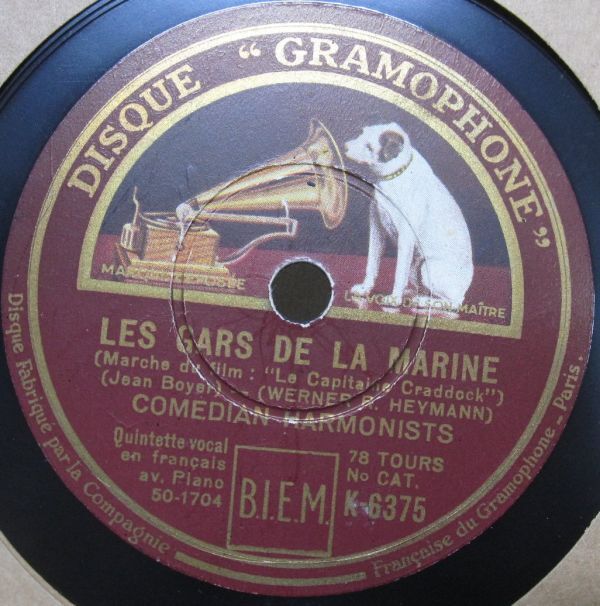 SP・フランス盤・コメディアン ハーモニストComedian Harmonists・Les gars de la marine/Quand la brise vagabonde・B-54_画像1