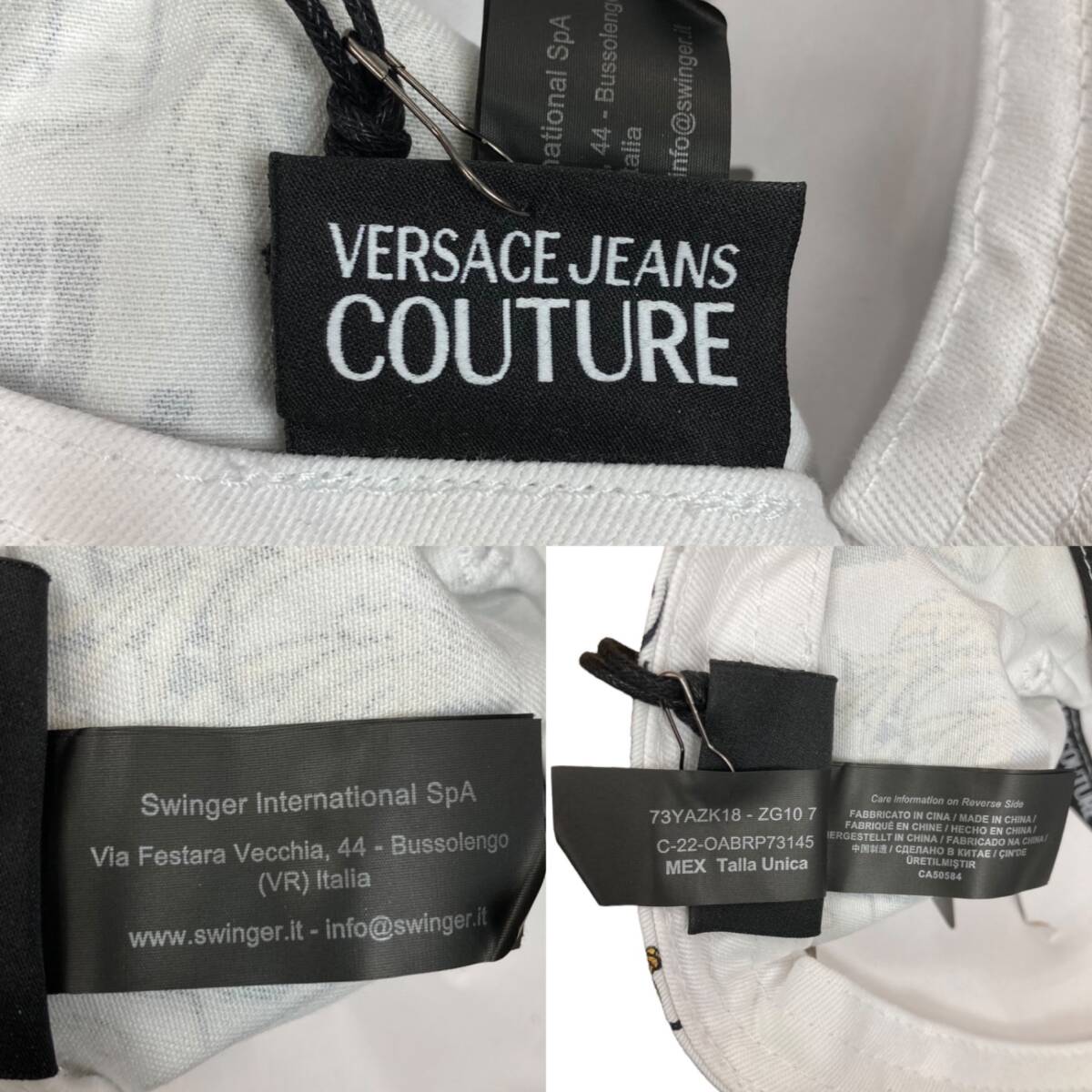 VERSACE JEANS COUTURE (ヴェルサーチェジーンズ) 73YAZK18 キャップ CAP 帽子 ZG107 総柄 F 白 ホワイト メンズ/027_画像6