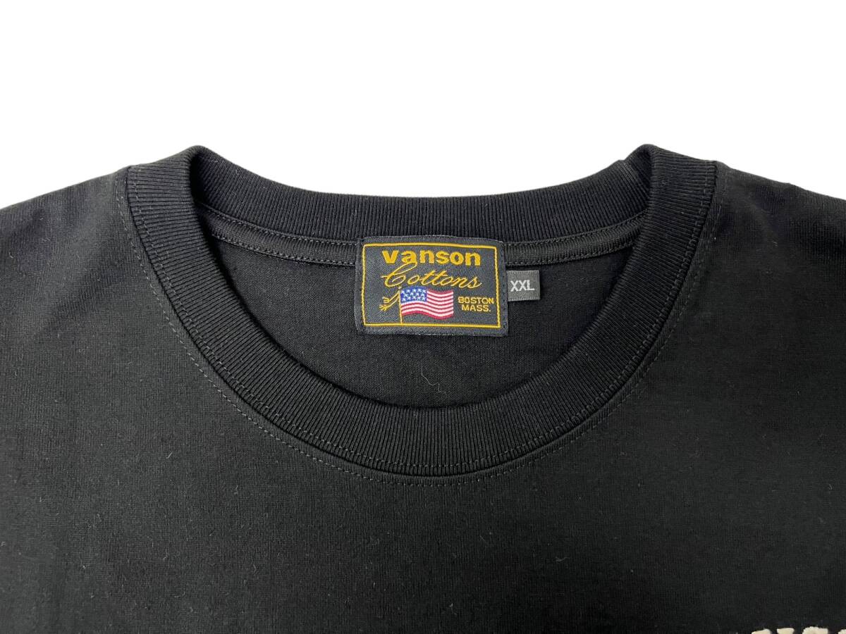 VANSON (バンソン) 半袖 Tシャツ 袖部分サーマル重ね着付き(五分袖) バック刺繍 02724 XXL ブラック メンズ/028_画像5