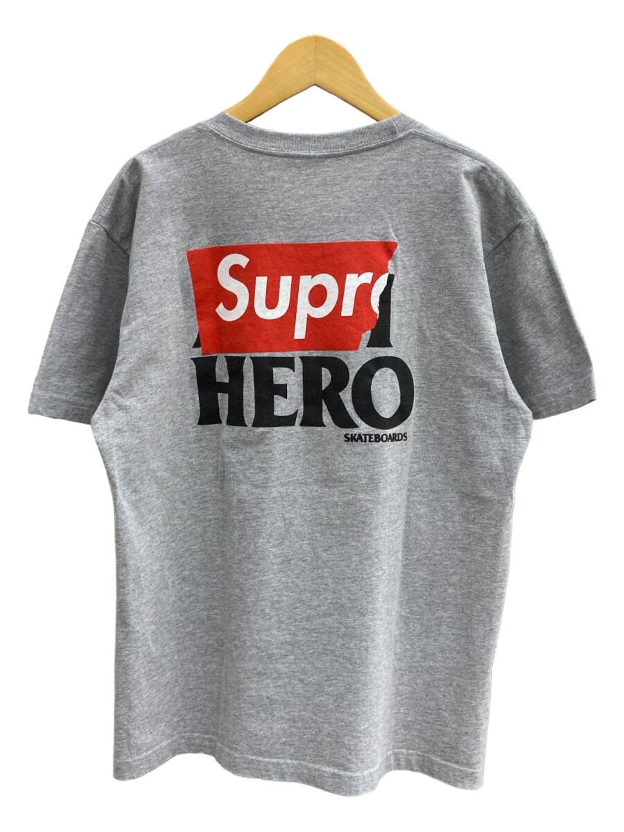 Supreme (シュプリーム) ANTIHERO アンタイヒーロー 14SS Pocket Tee ポケットTシャツ 半袖 ロゴ Super HERO L グレー メンズ/009_画像1