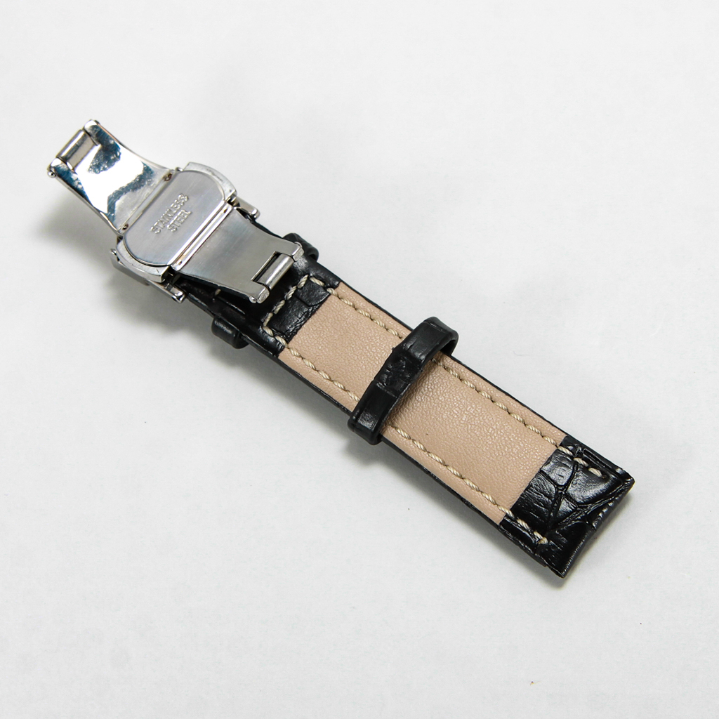 腕時計ベルト 牛皮製クロコ模様型押しプッシュボタン式Ｄバックル黒色１８ｍｍ 新品の画像5