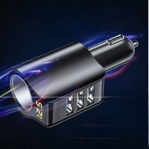 急速充電 USBシガーソケット 3ポート電圧表示 QC3.0 ブラック 車用の画像6