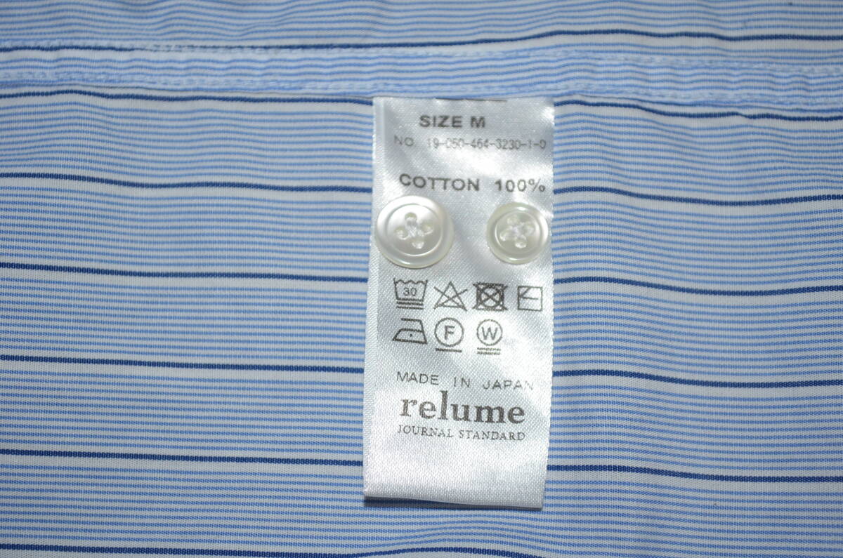 ●即決！relume×Import fabric ストライプ切り替えバンドカラーシャツ M _画像5